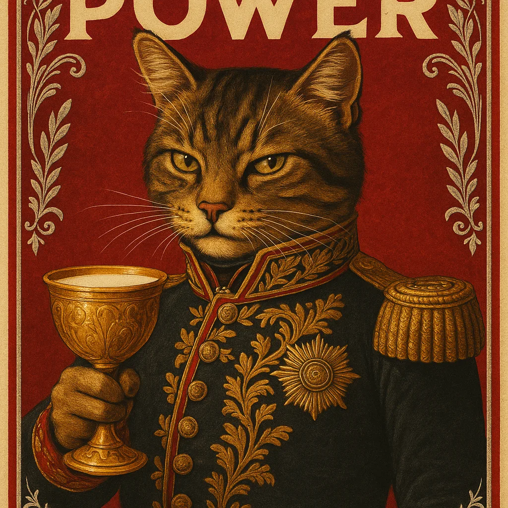 Arresting Propaganda Poster Showcasing a Cat with a Shrewd Expression