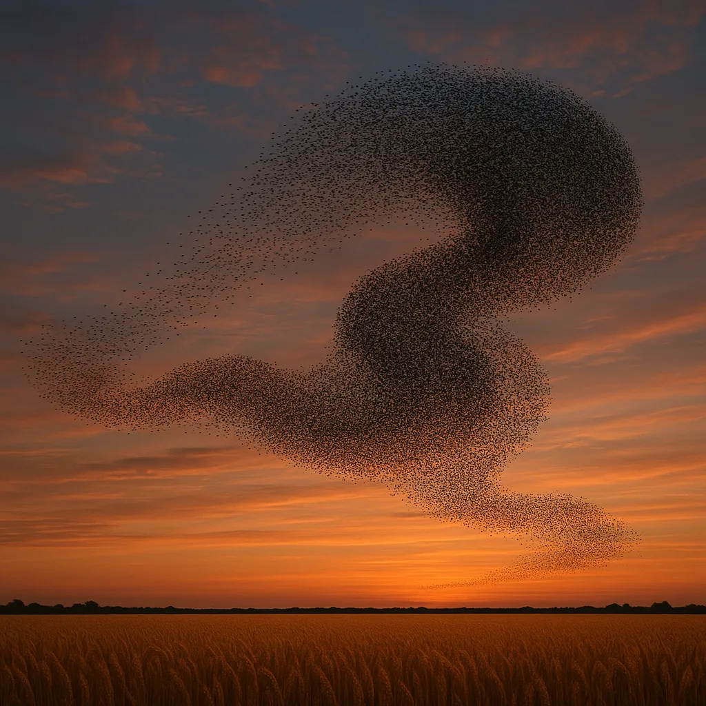 Massive Flock of Countless Starlings Murmurates in Complex