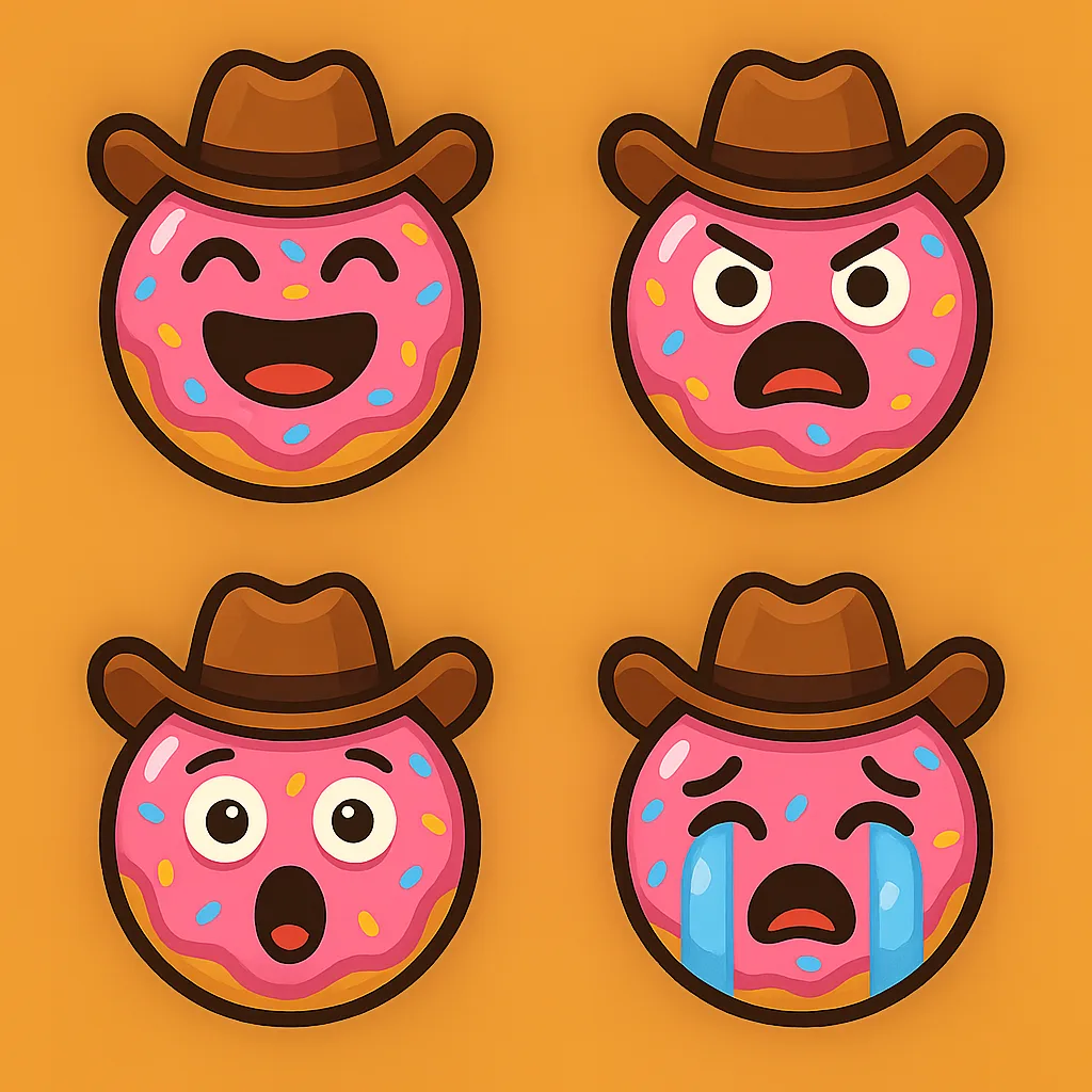 Pair of 2x2 Emoji-like Icons Featuring Donuts with Expressive Faces