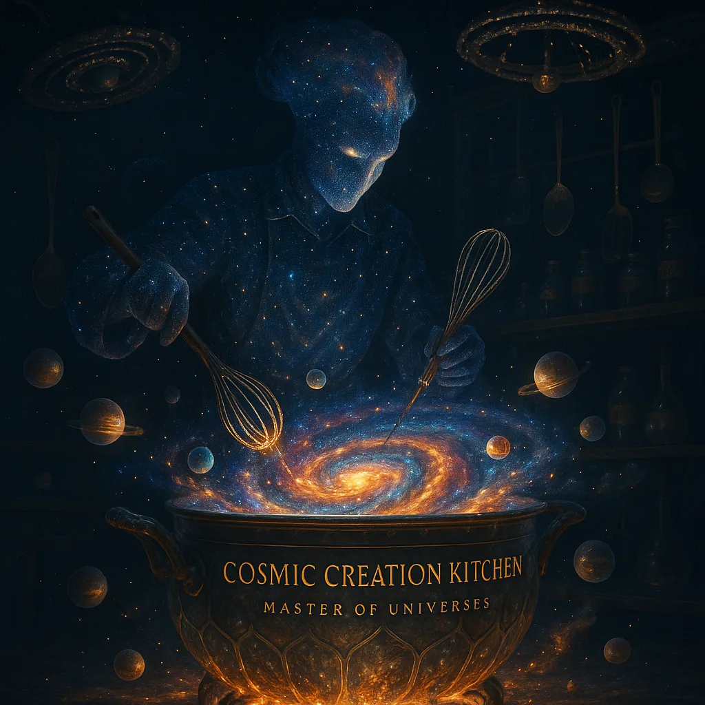 Hyper-realistic and Surreal Illustration Featuring a Magnificent Cosmic Chef Crafting