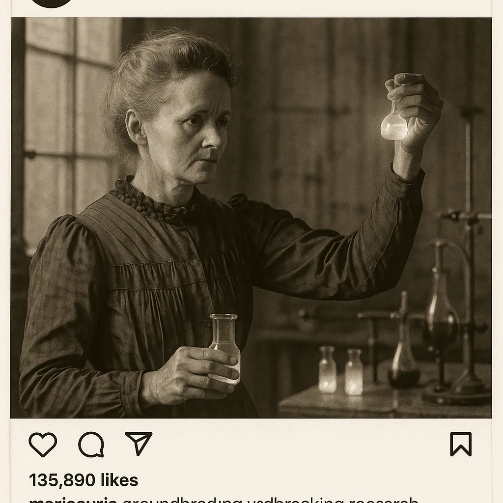 Compose a Highly Detailed Instagram Post from Marie Curie Celebrating