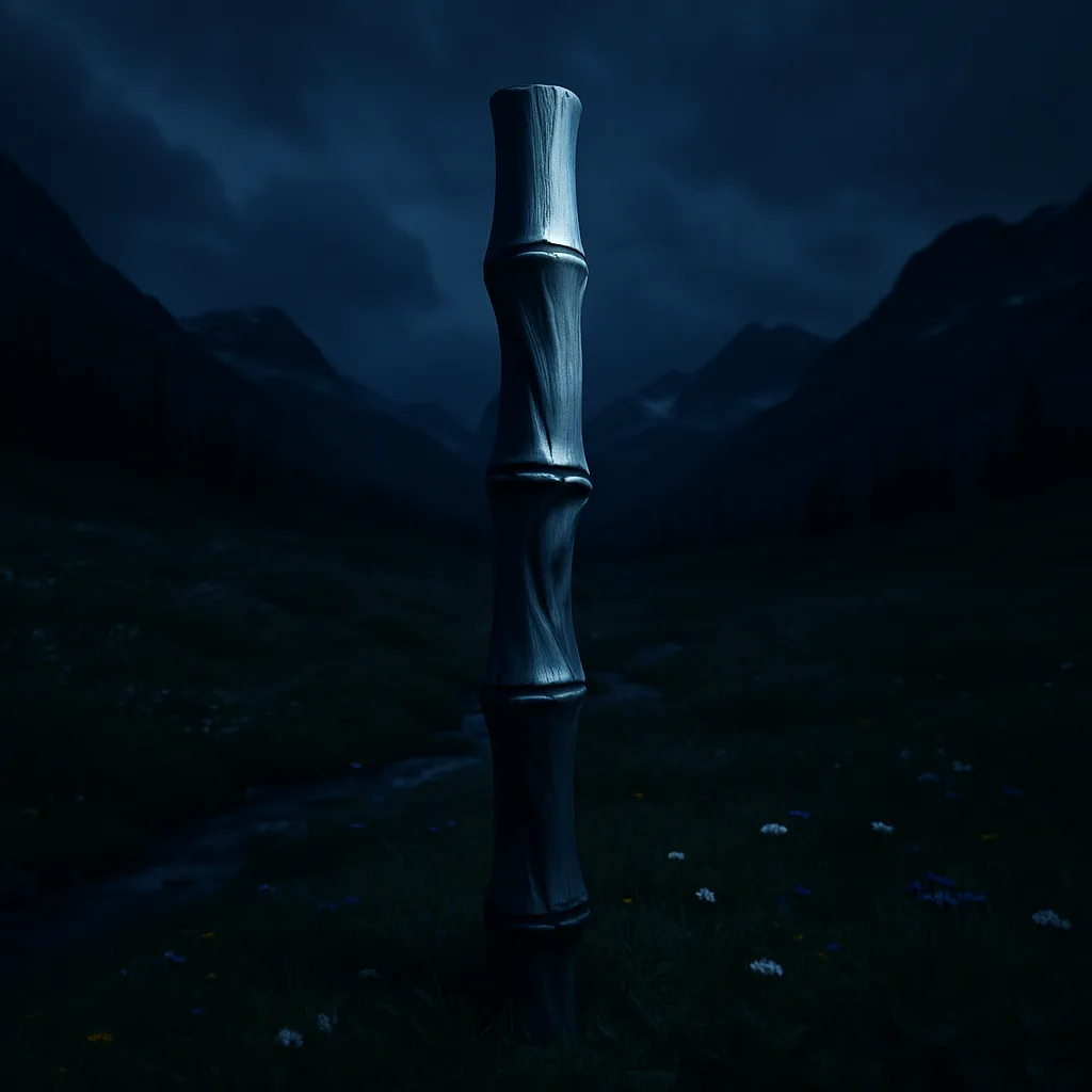Single Bamboo Pole with Prominent Natural Grain and an Exaggerated