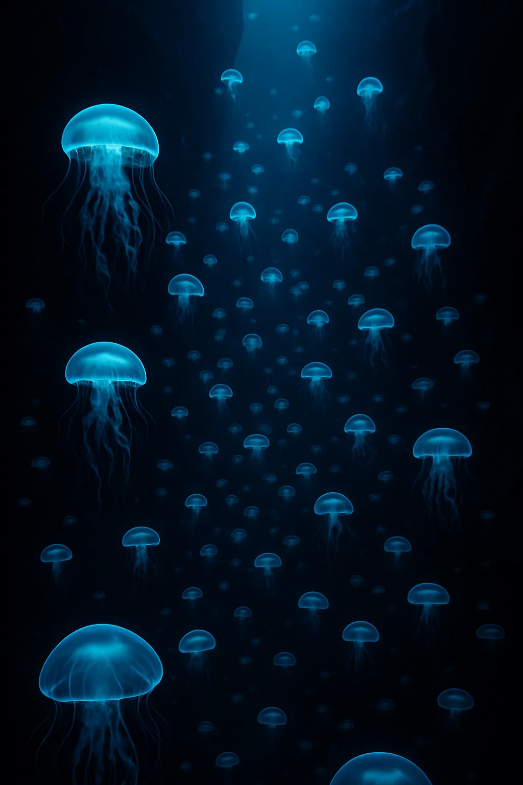 Immense Swarm of Bioluminescent Jellyfish Drifts