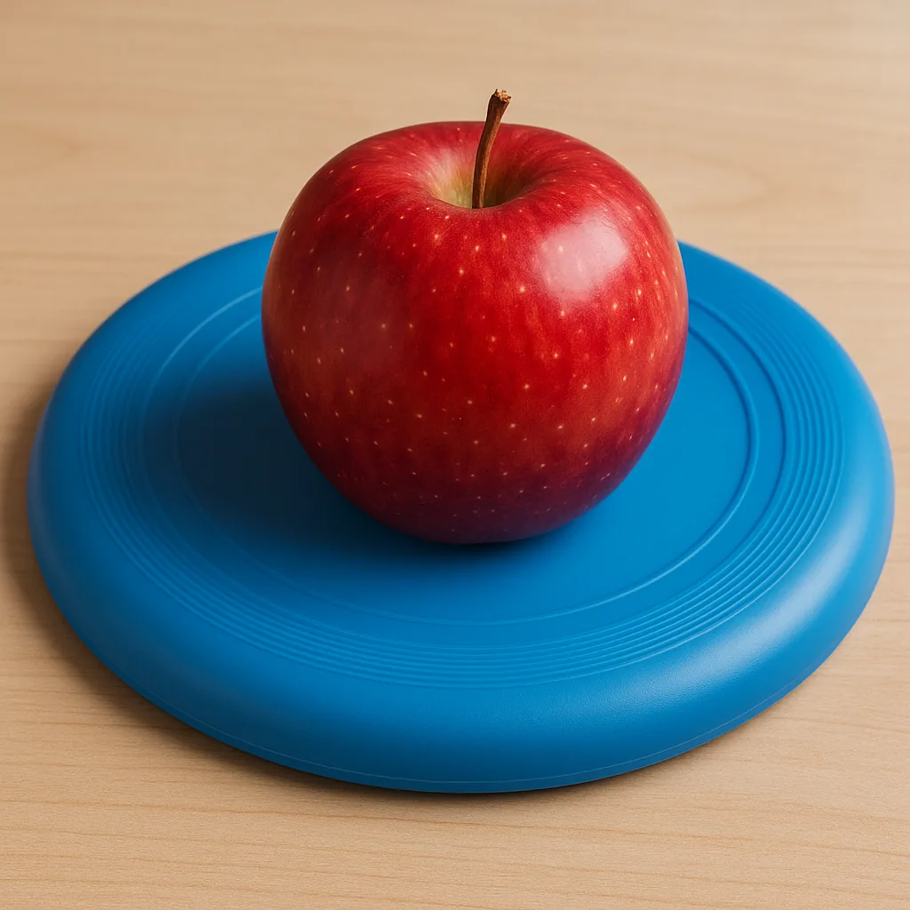 Blue Frisbee with a Red Apple