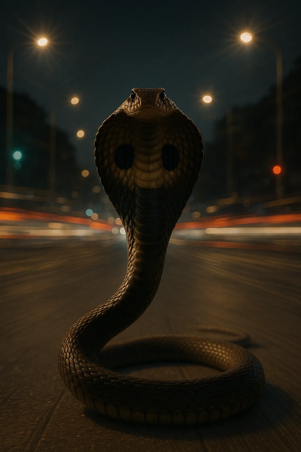 Single Indian Cobra—its Fully Spread Intimidating Hood Displaying a Classic