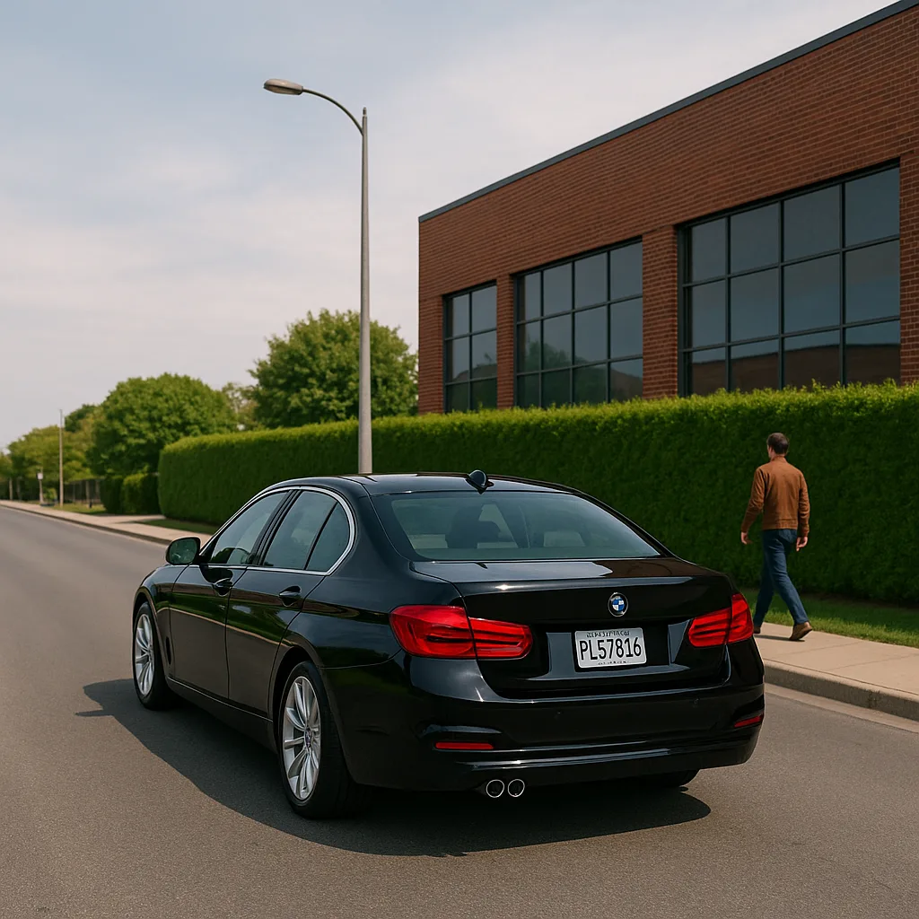 Sleek Black Car with a Clearly Visible License Plate Glides
