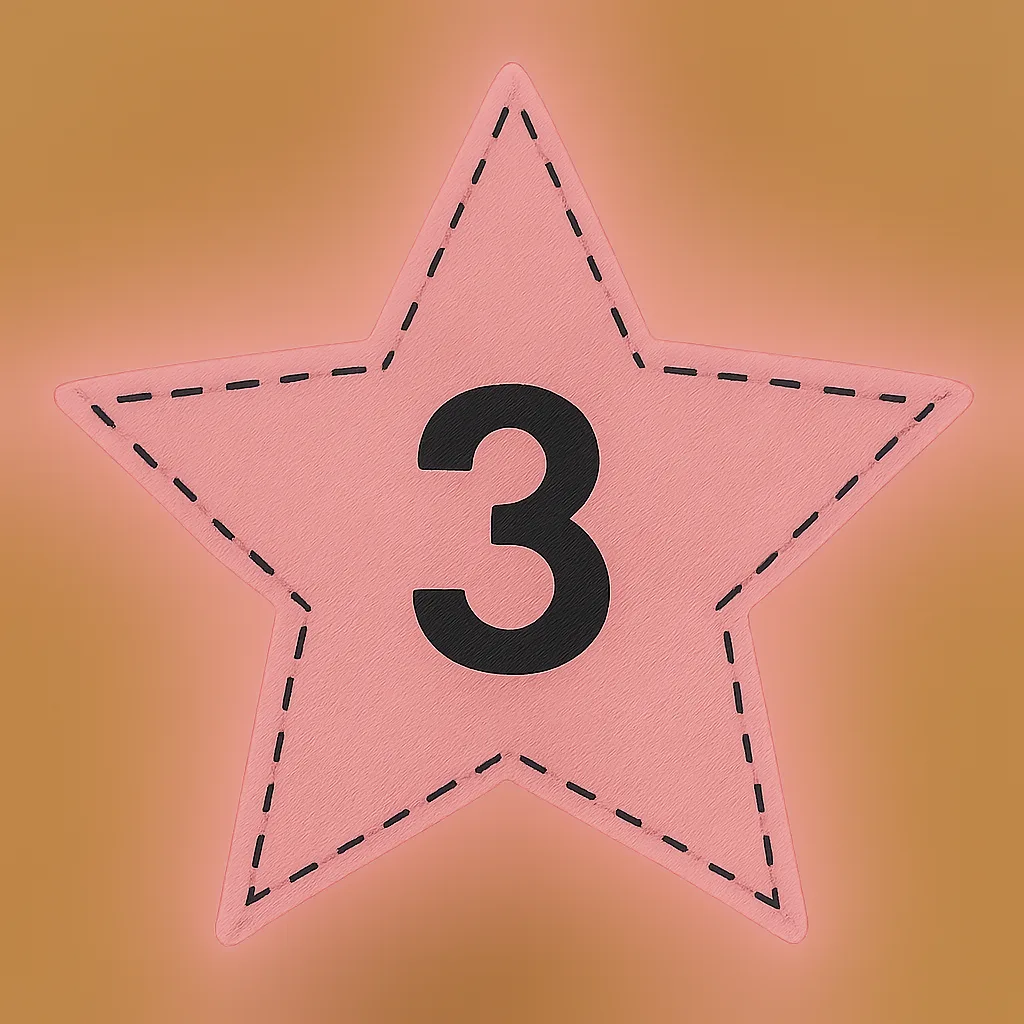 Pink Five-pointed Star with Dashed Stitching and the Number "3"