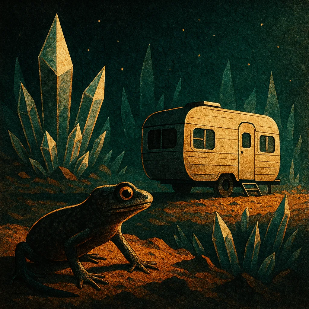 Common Newt and Mobile Home on a Crystalline Alien World