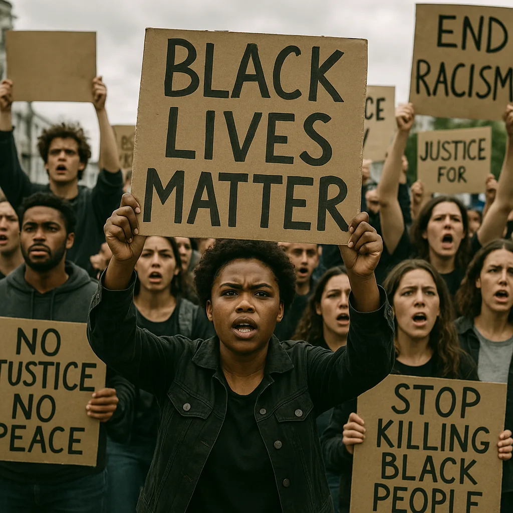 Crowd of Protesters Holding Signs