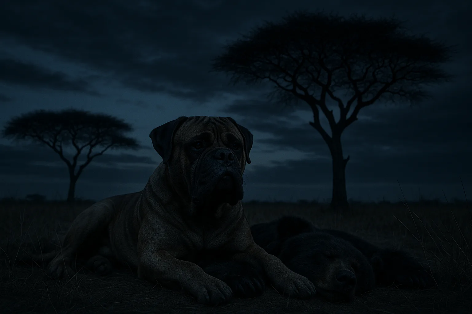 Bull Mastiff and Bearskin Rest under Solitary