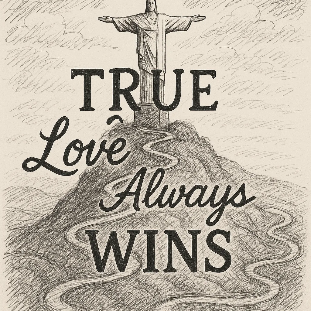 Sketch-style Illustration of Christ the Redeemer Statue Atop a Mountain