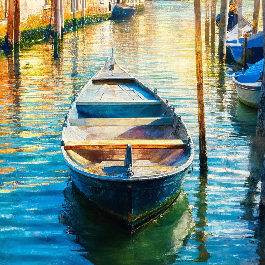 Venice Canal Boat in Translucent Brushstrokes