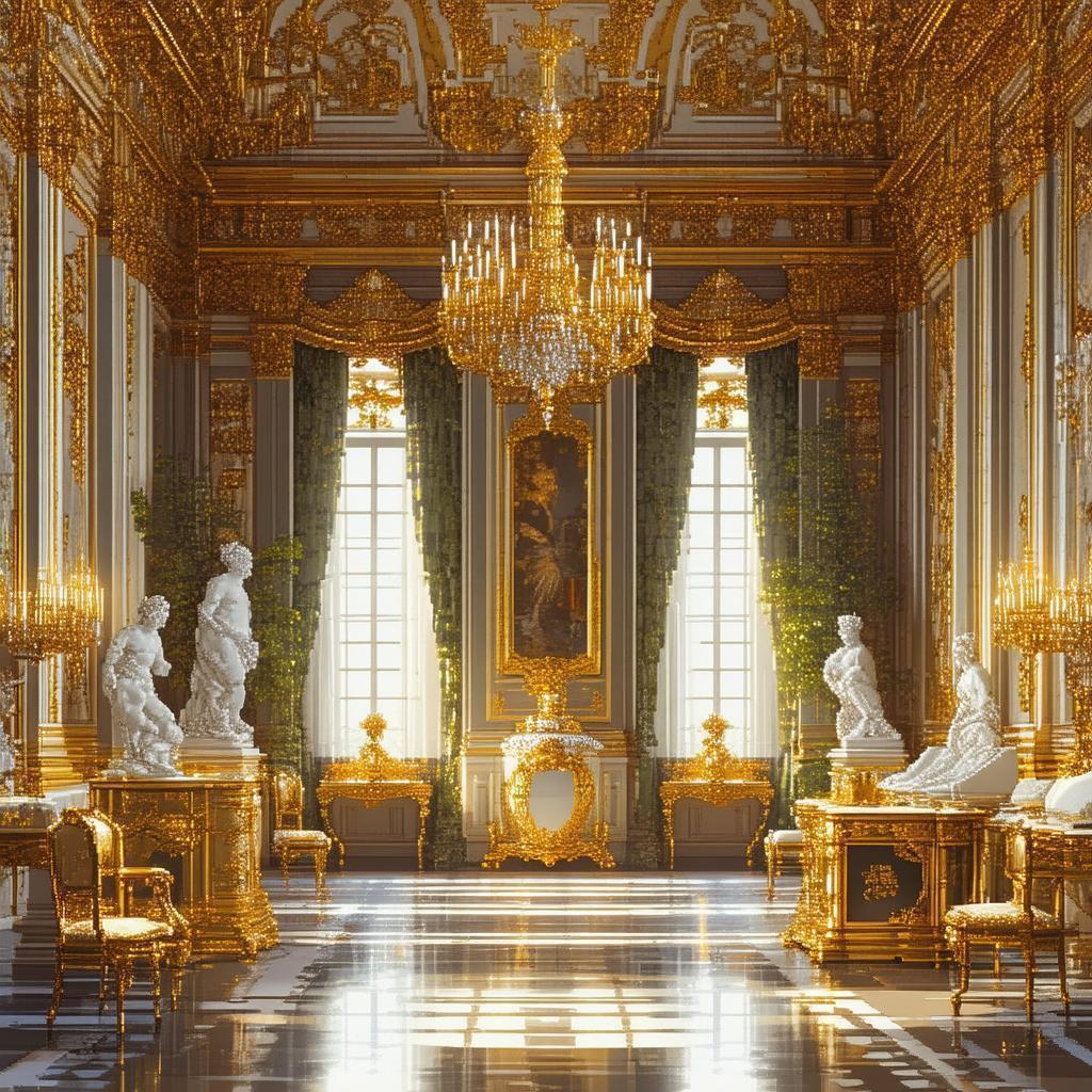 Versailles Interior Rendered in Gilded Pixels