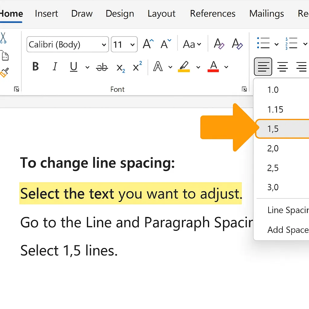 Microsoft Word Interface with Highlighted Text