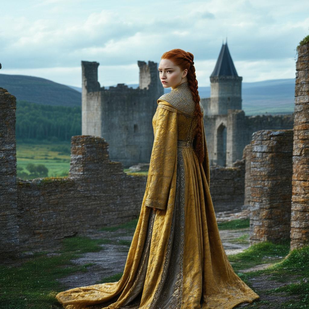 Sansa Stark Amid Sunlit Castle Ruins