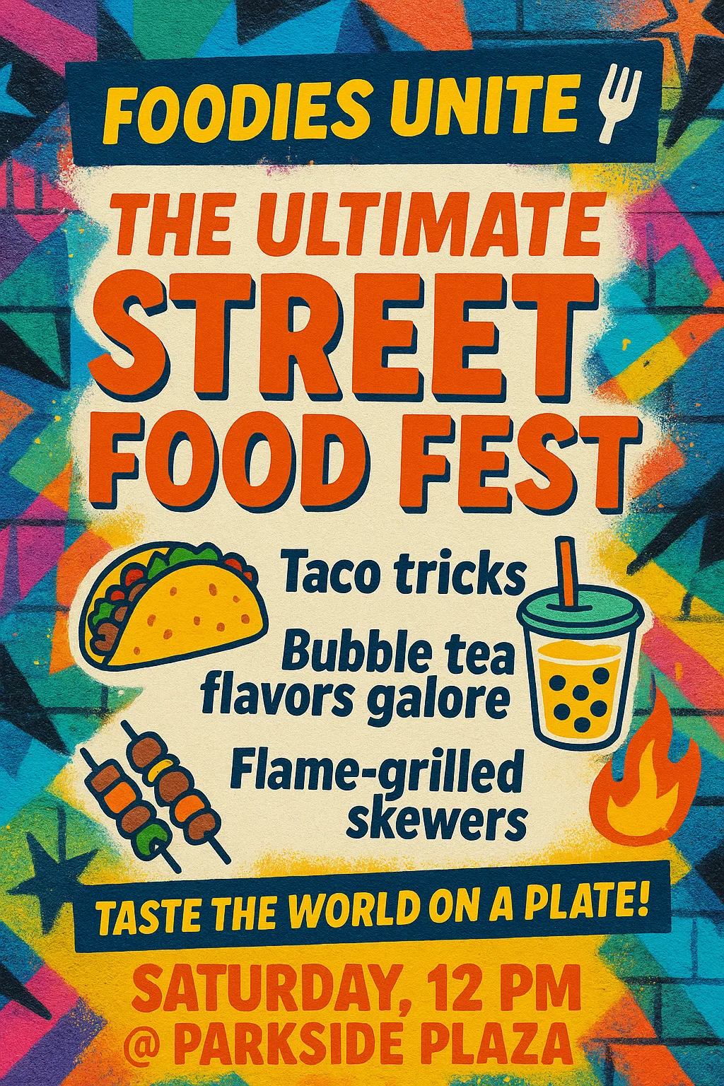 Create a Vibrant Promotional Poster for a Street Food Pop-up