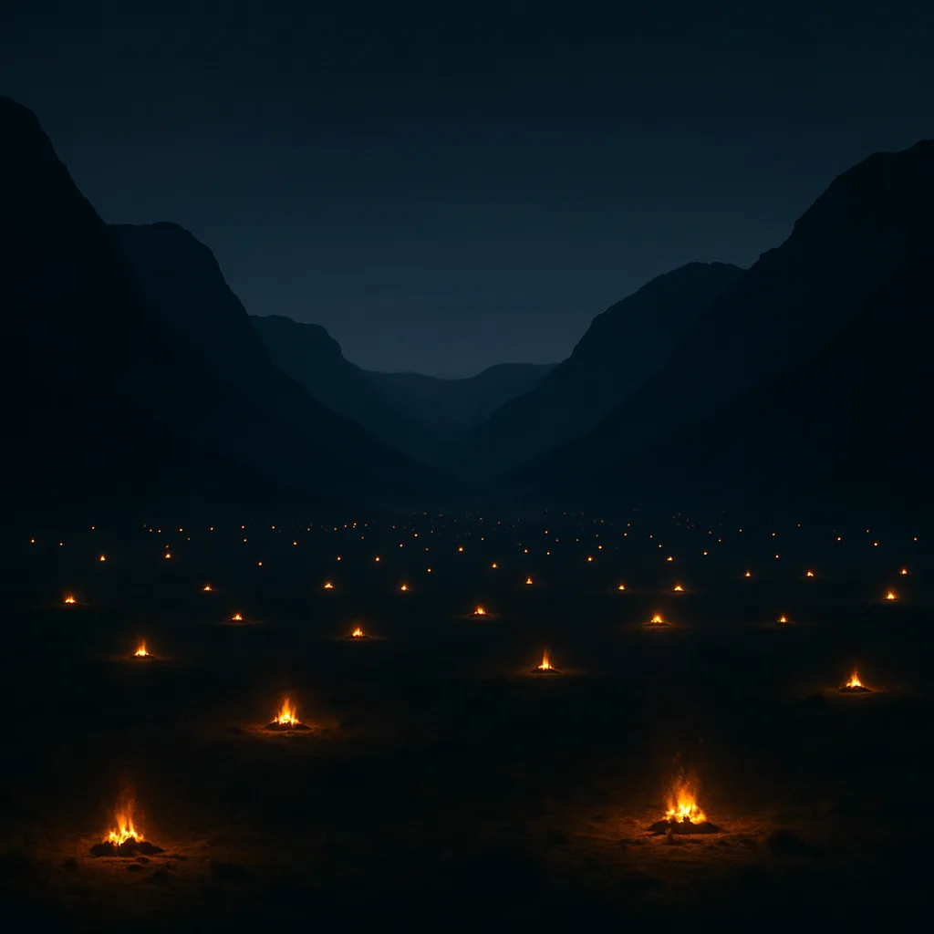 Multitude of Distant Campfires Twinkles Like Fallen Stars