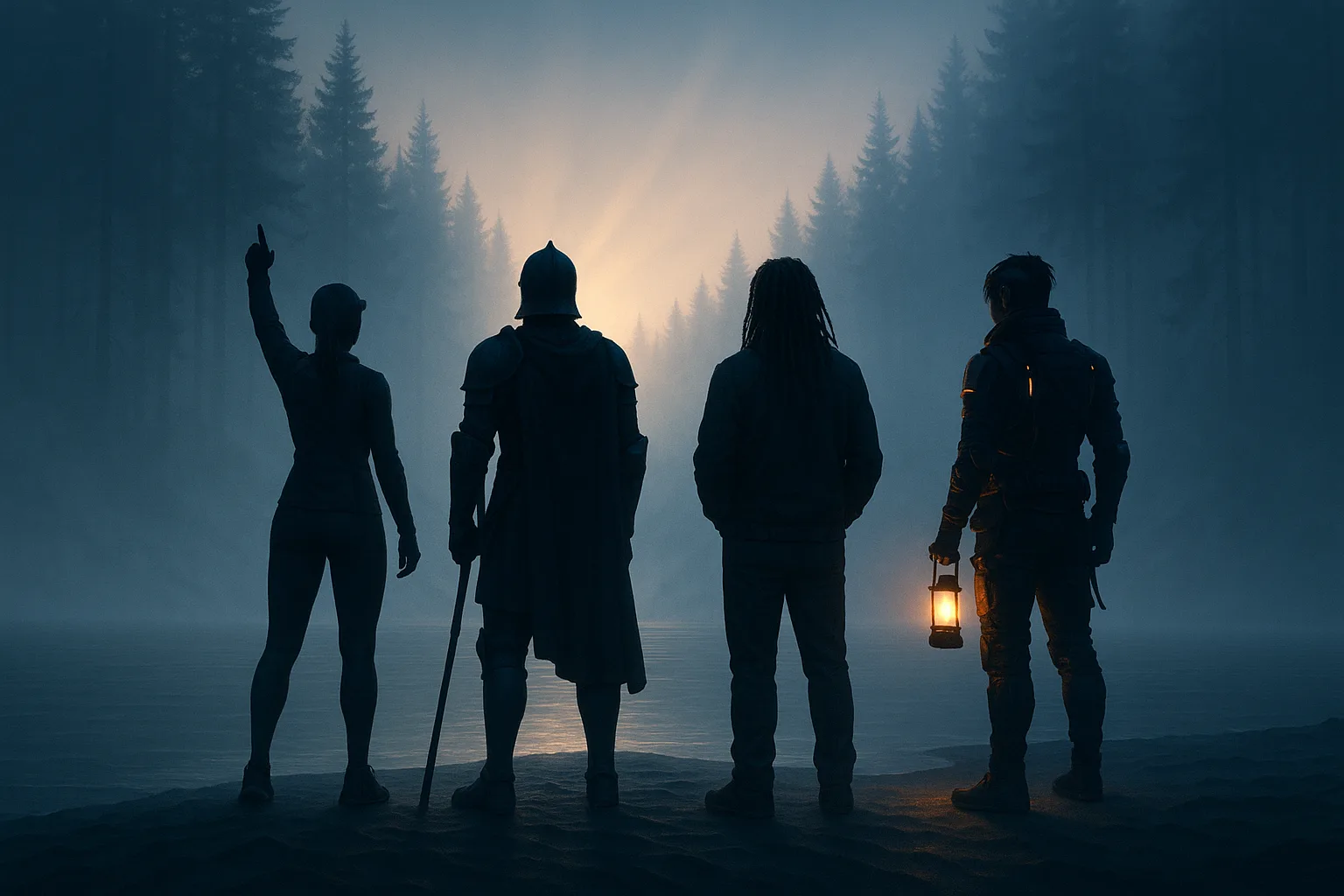 Four Figures Are Immersed in a Shared Moment