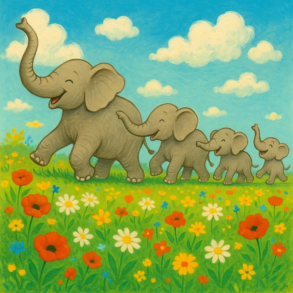 Group of Elephants Is Happily Making its Way