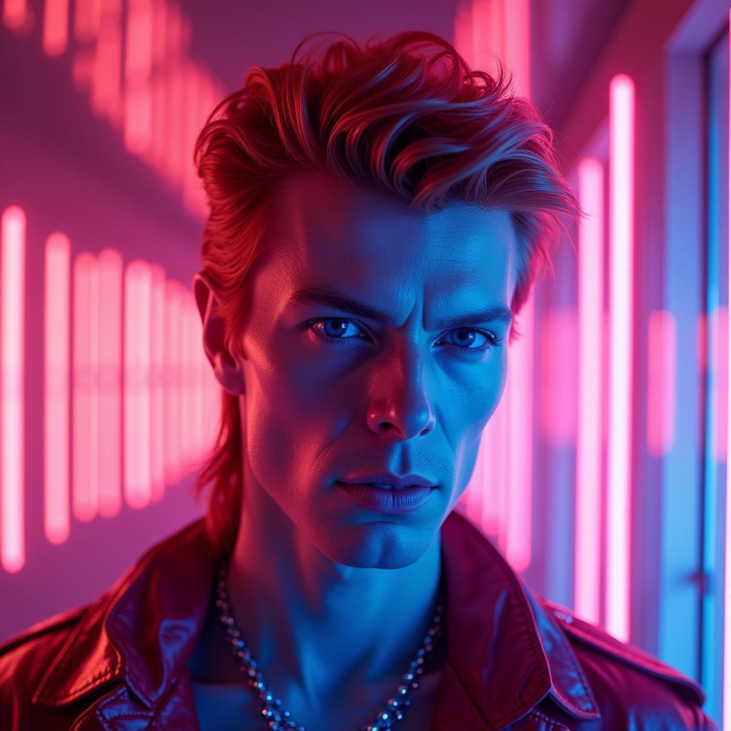David Bowie in Neon Vaporwave Glitch