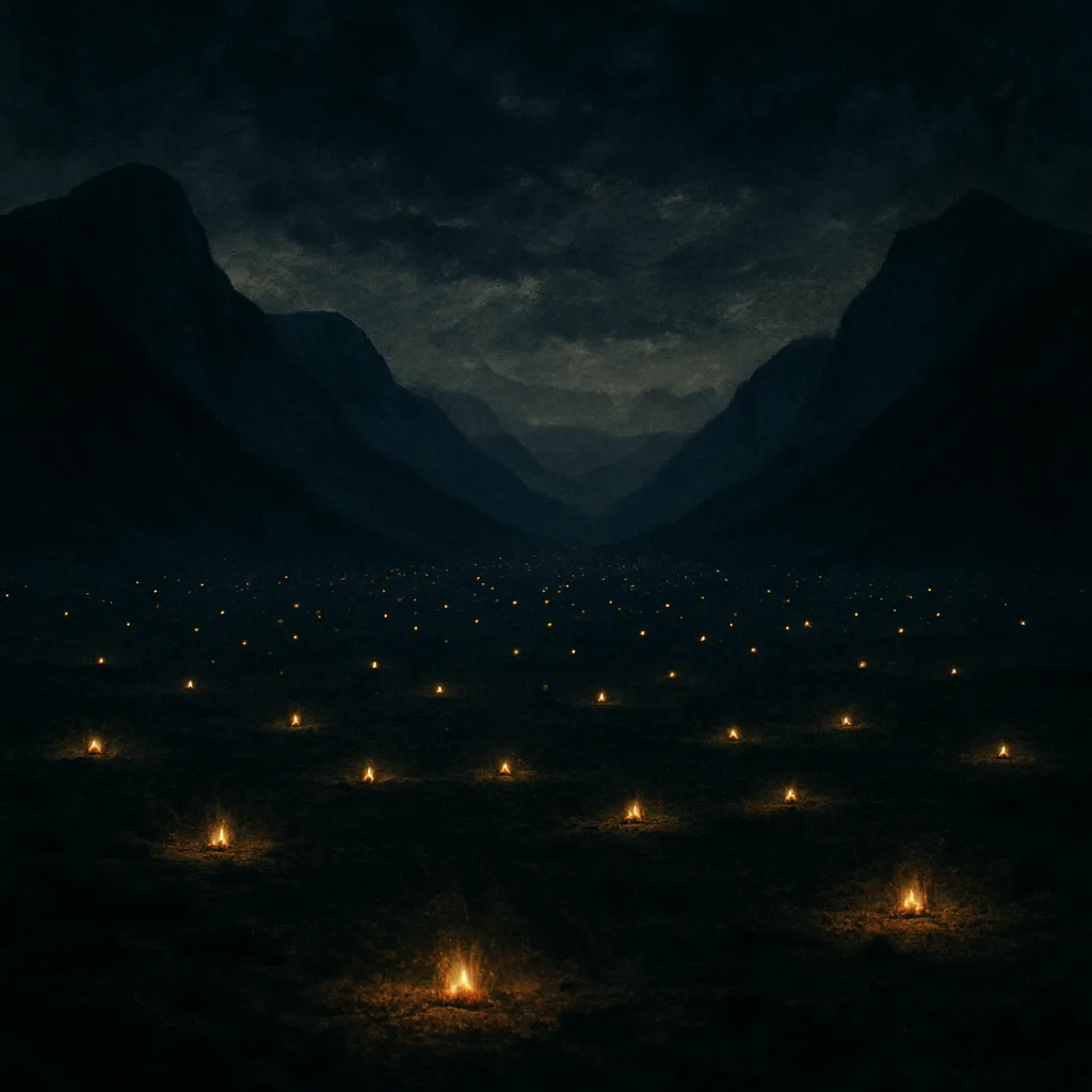 Multitude of Distant Campfires Twinkles Like Fallen Stars