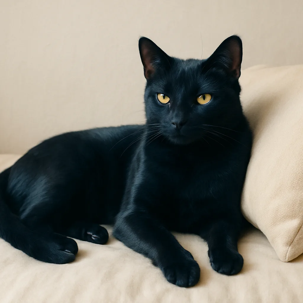 Sleek Cat with a Deep Midnight-blue Coat Rested Next
