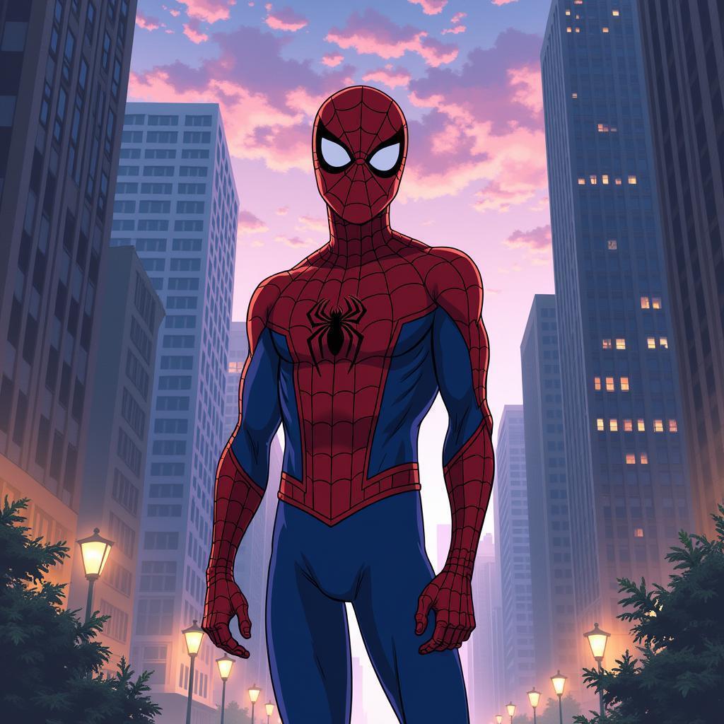 Spider Man Standing in Ghibli Style