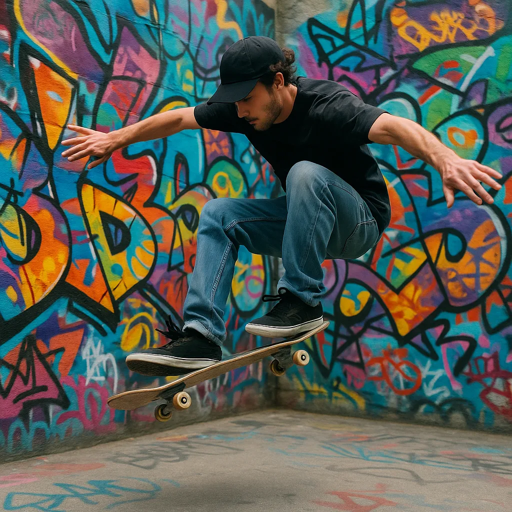 Daring Skateboarder Performing an Aerial Trick