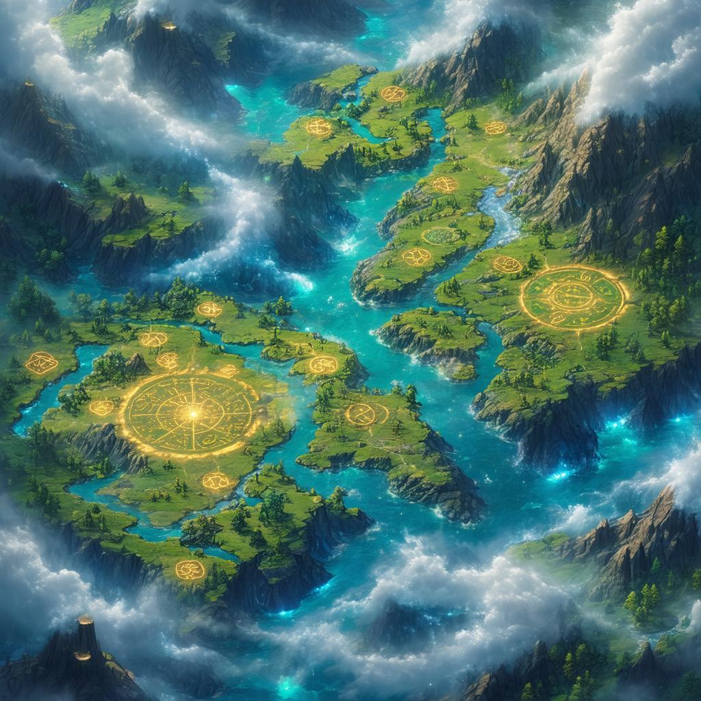 Dreamy JRPG World Map With Glowing Runes