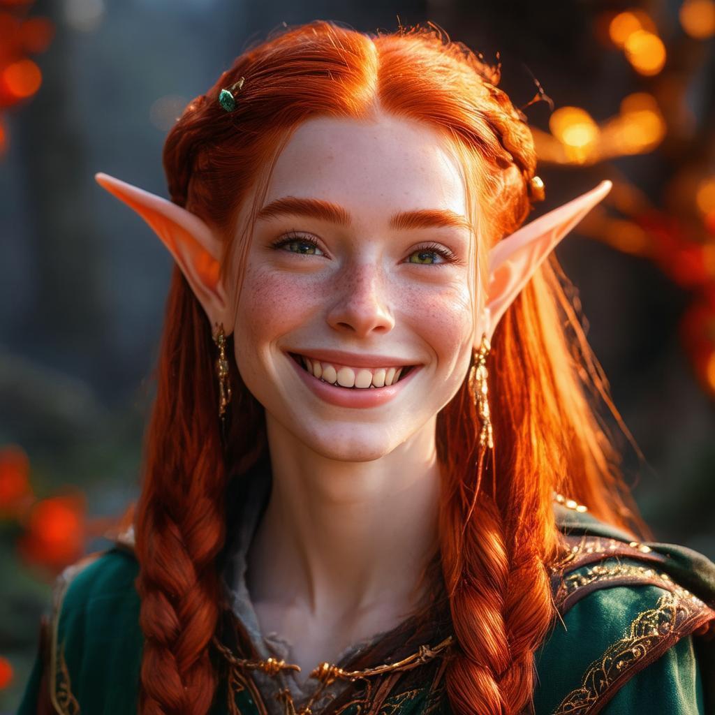 Grinning Red Haired Elf in Golden Light
