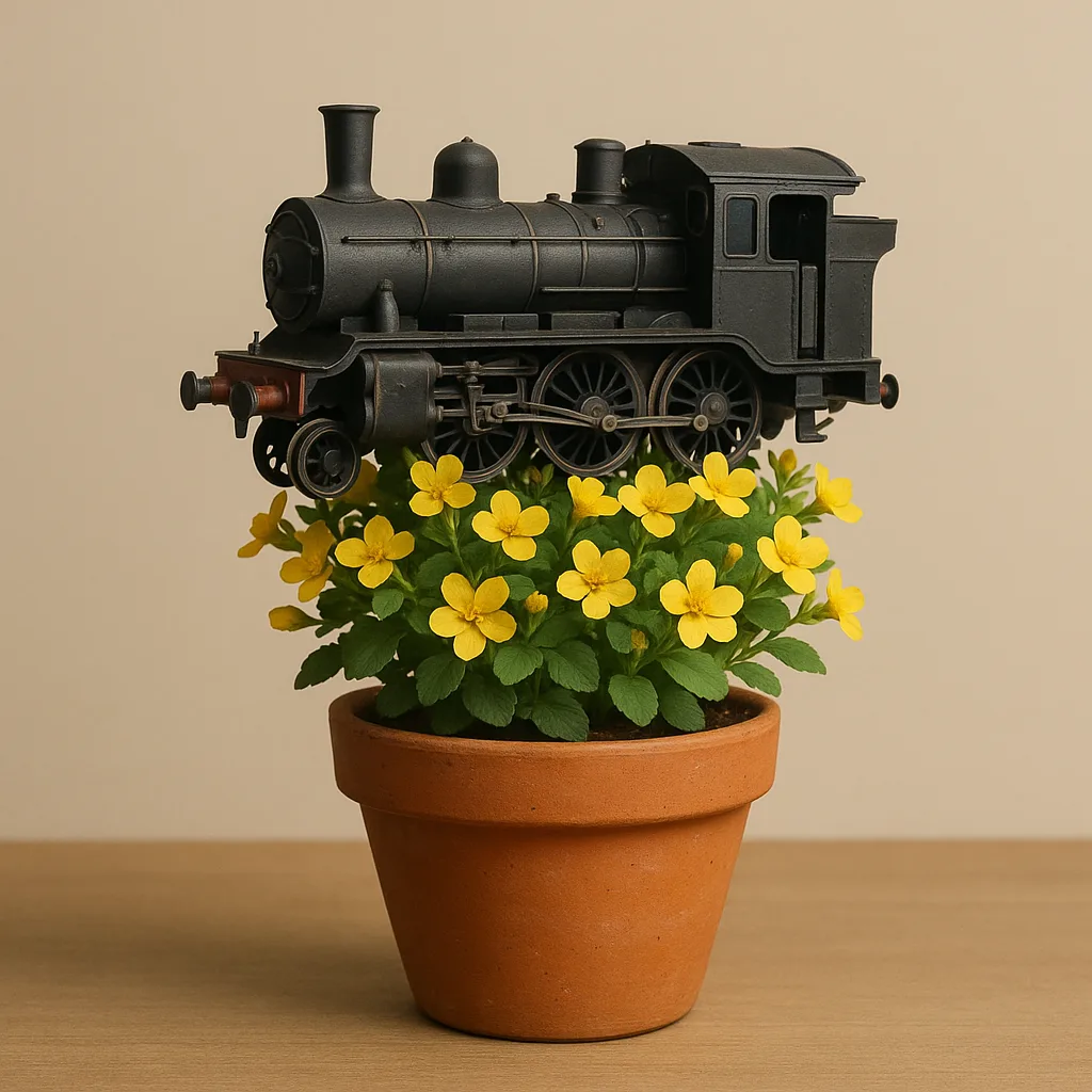 Flowering Potted Plant with a Locomotive Delicately