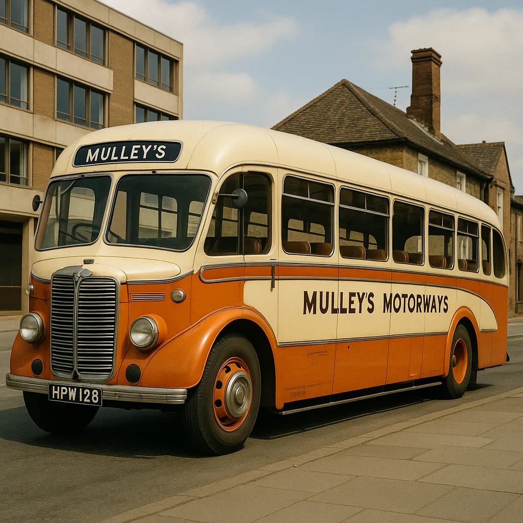 Vintage Orange and Cream-coloured Bus Labeled "Mulley's Motorways"
