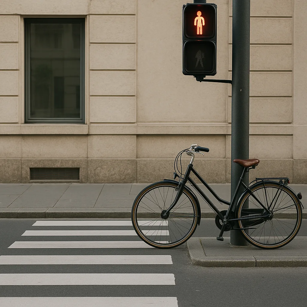 Picture of a Pedestrian Crossing with a Bicycle