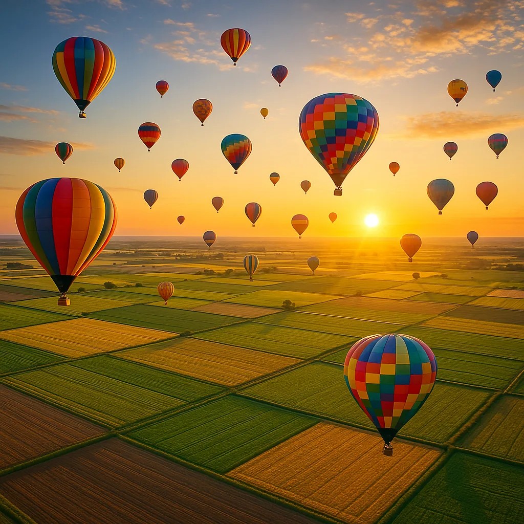 Many Brightly Colored Hot Air Balloons Drift Serenely