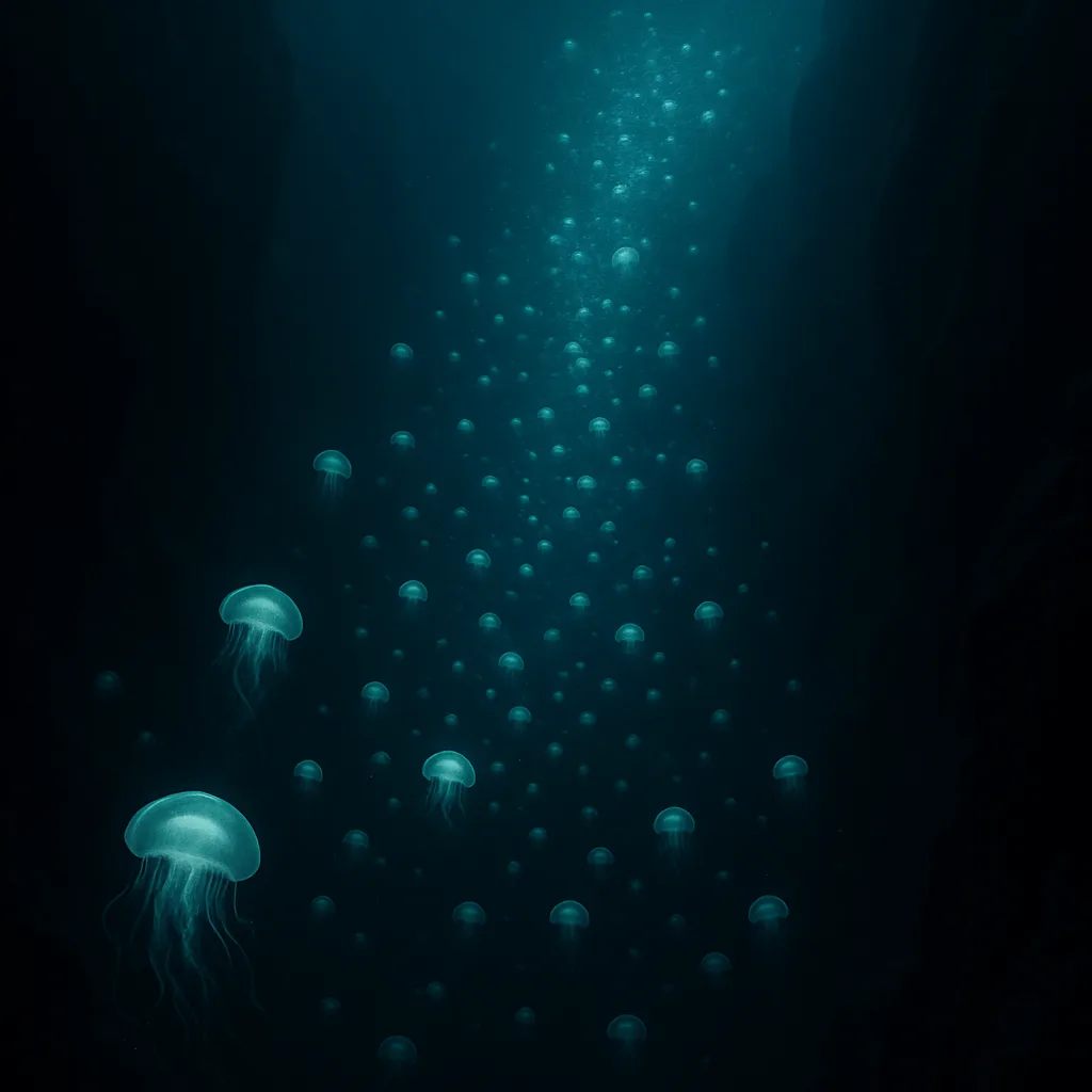 Innumerable Glowing Jellyfish Drift