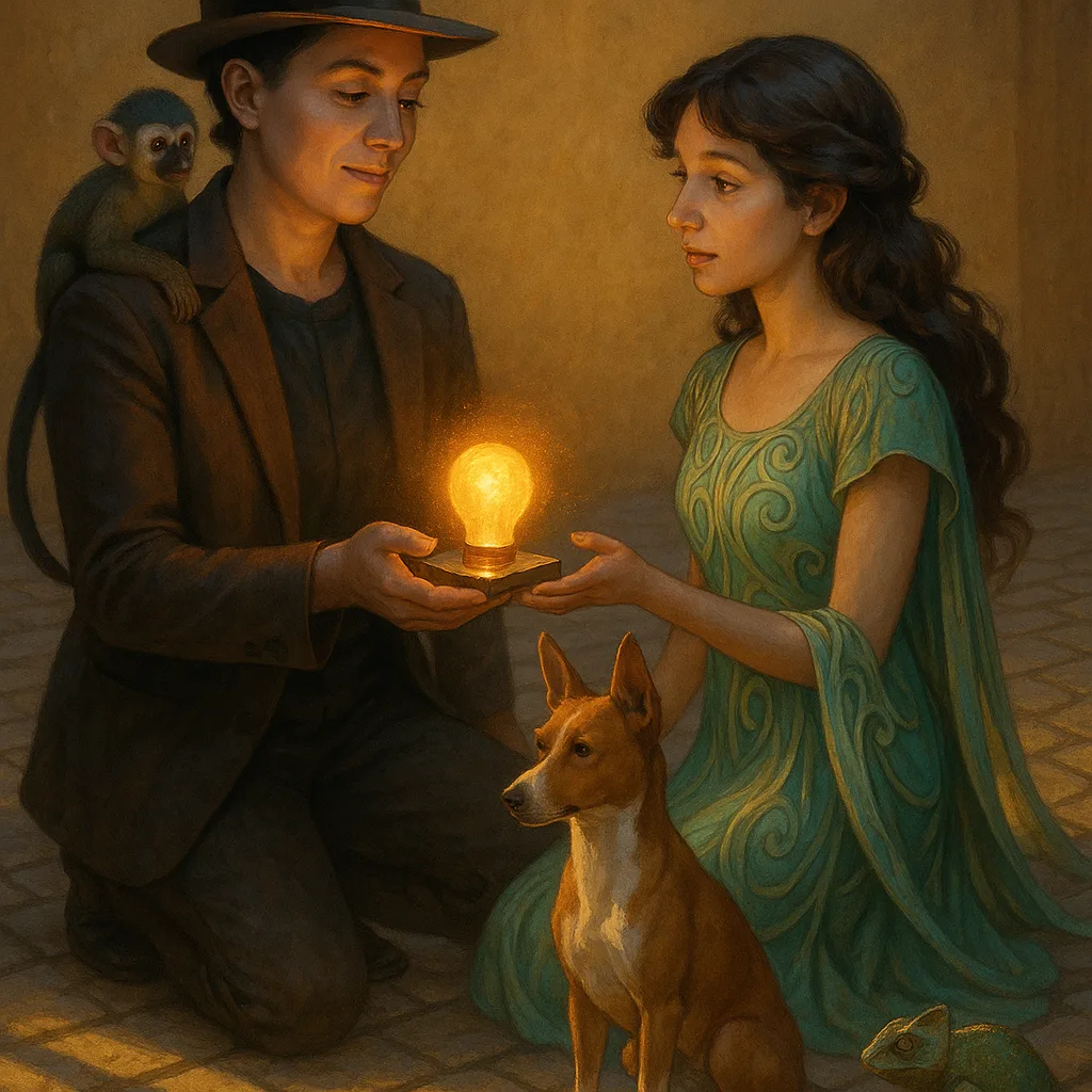 Non-binary Innovator in a Fedora Shares their Glowing Emissive Device