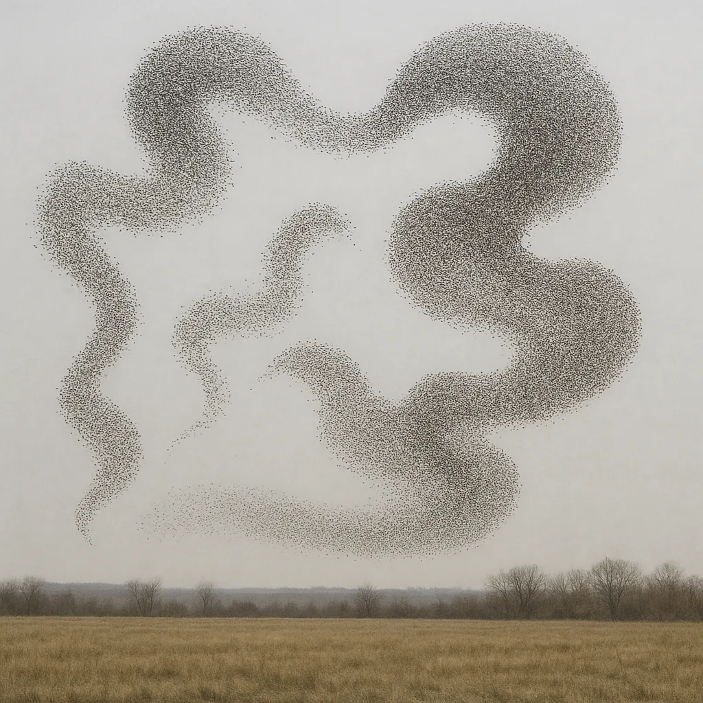 Massive Flock of Starlings Creates Intricate