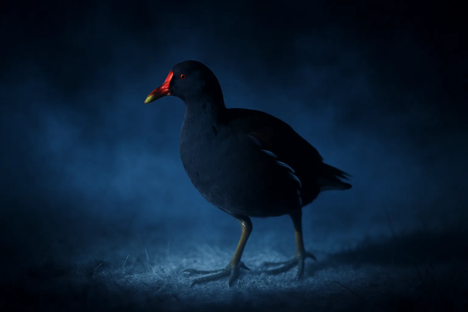 European Gallinule in Eerie Ground Fog