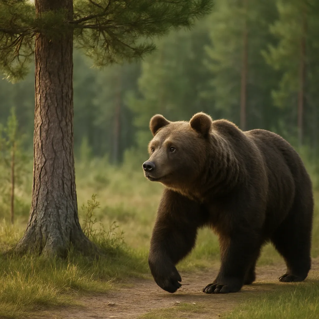 Bear Stopped Briefly as It Roamed near the Tree