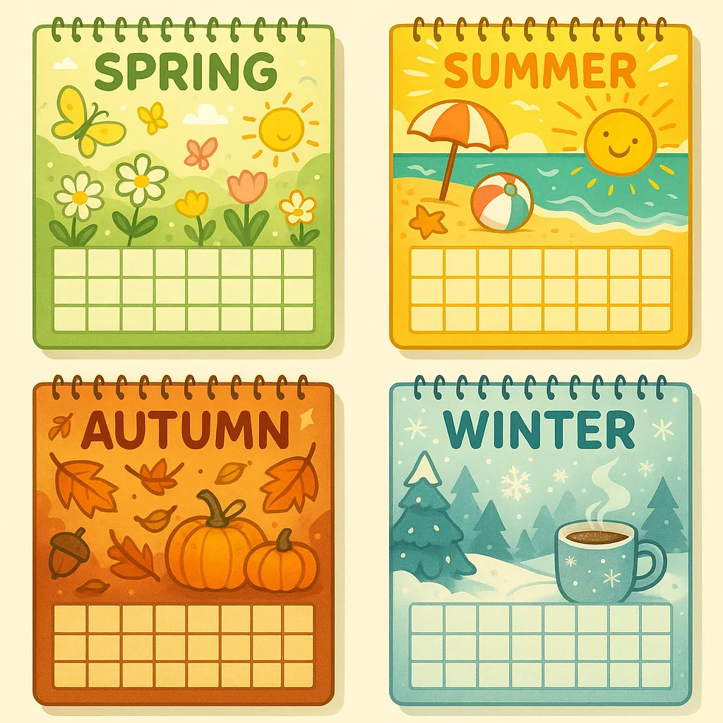 Vibrant Set of Four Cartoon-style Calendars