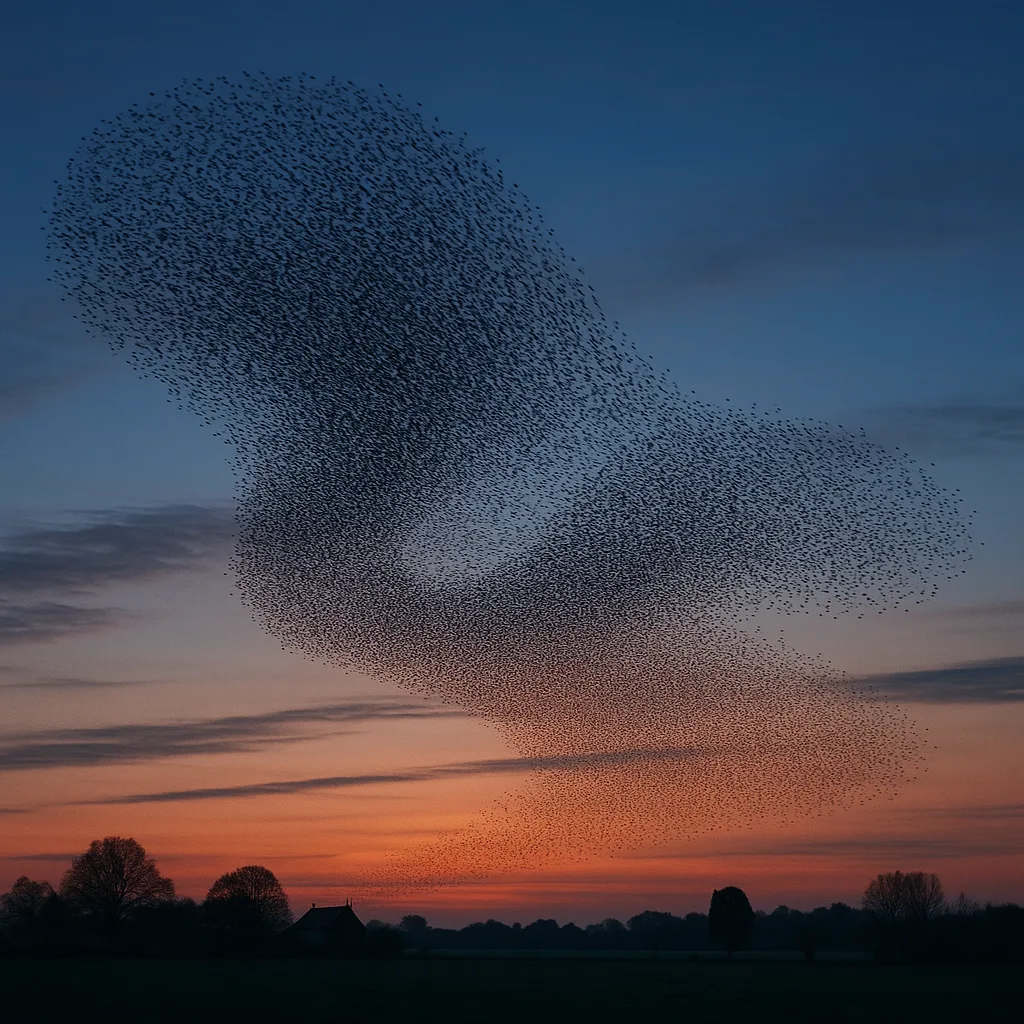 Vast Flock of Thousands of Starlings Creates