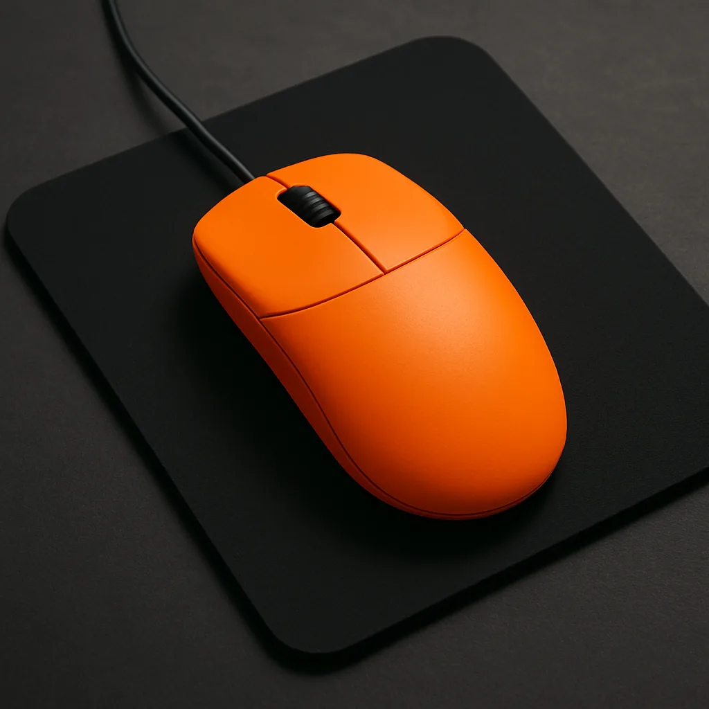 Vibrant Orange Computer Mouse Placed on a Smooth
