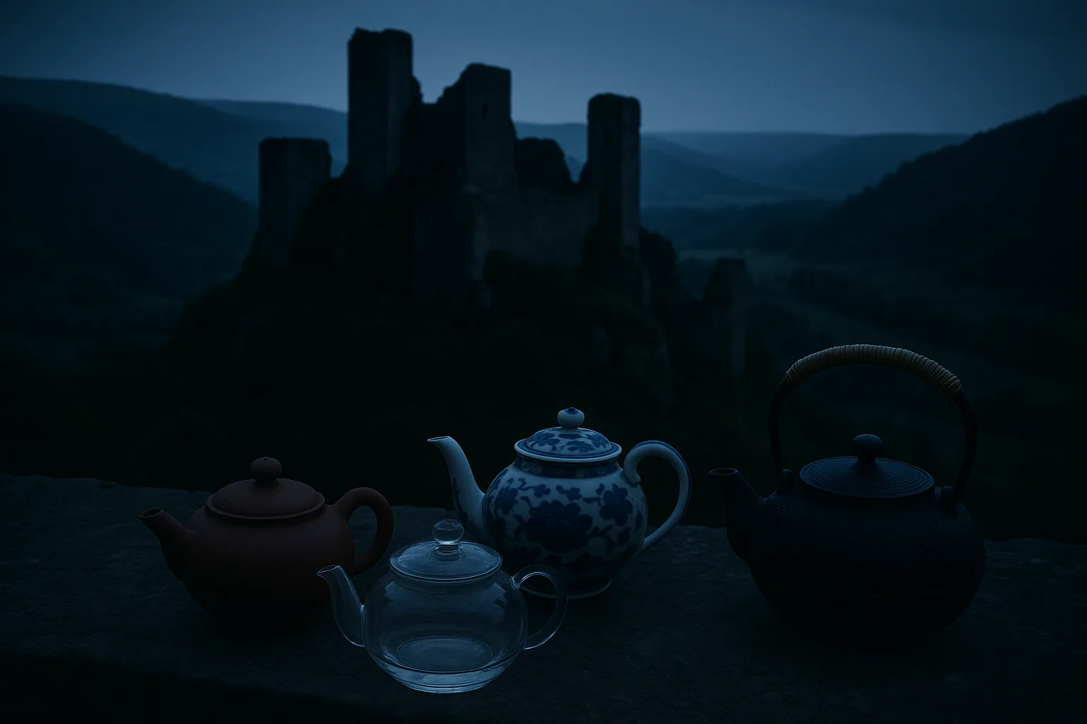 Medieval Castle Ruins on a Hilltop Overlooking a Valley