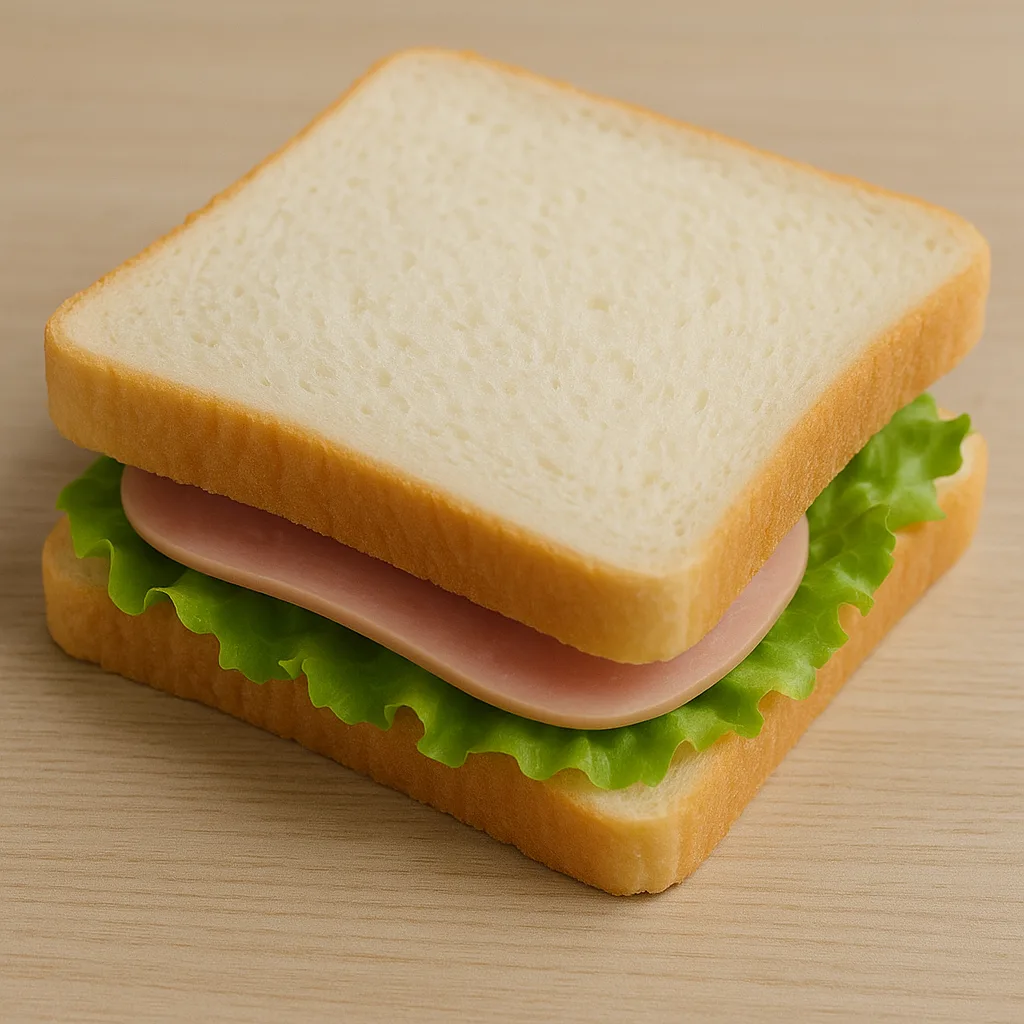 Simple Sandwich Made with Plain White Bread and Sparse Fillings