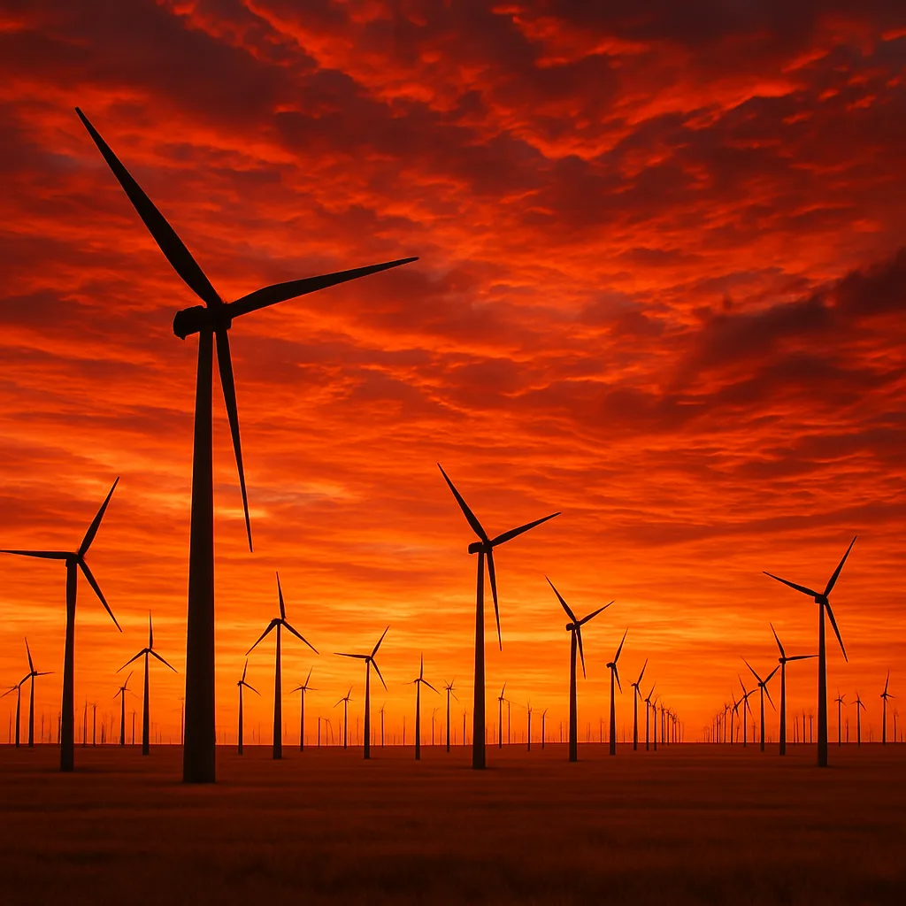 Vast Field of Countless Wind Turbines Stretches Towards the Horizon