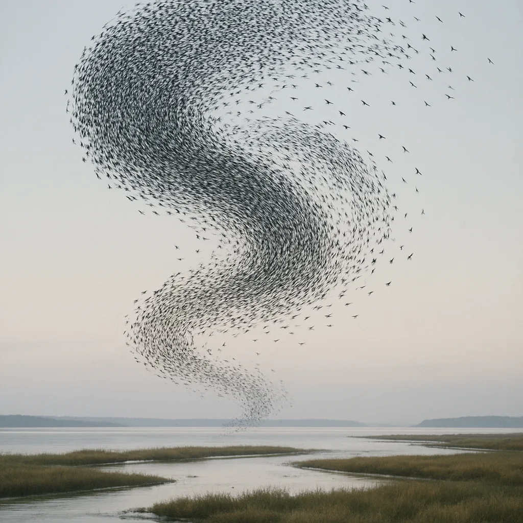 Vast Flock of Migratory Birds Forms a Dynamic