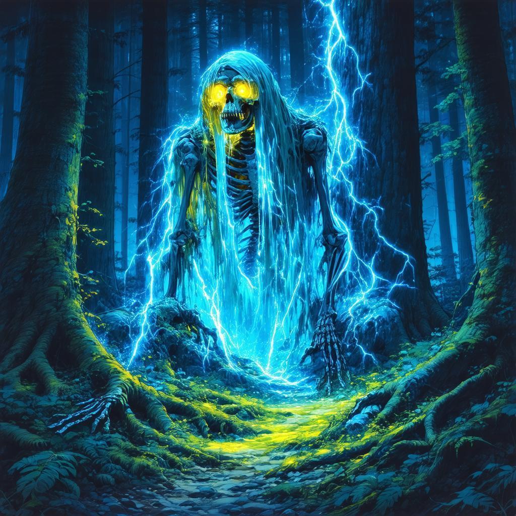 Skeletal Specter Glowing in a Manga Forest