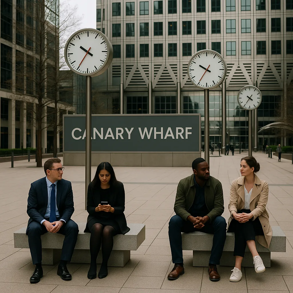 Group of People Seated on Modern Stone Benches