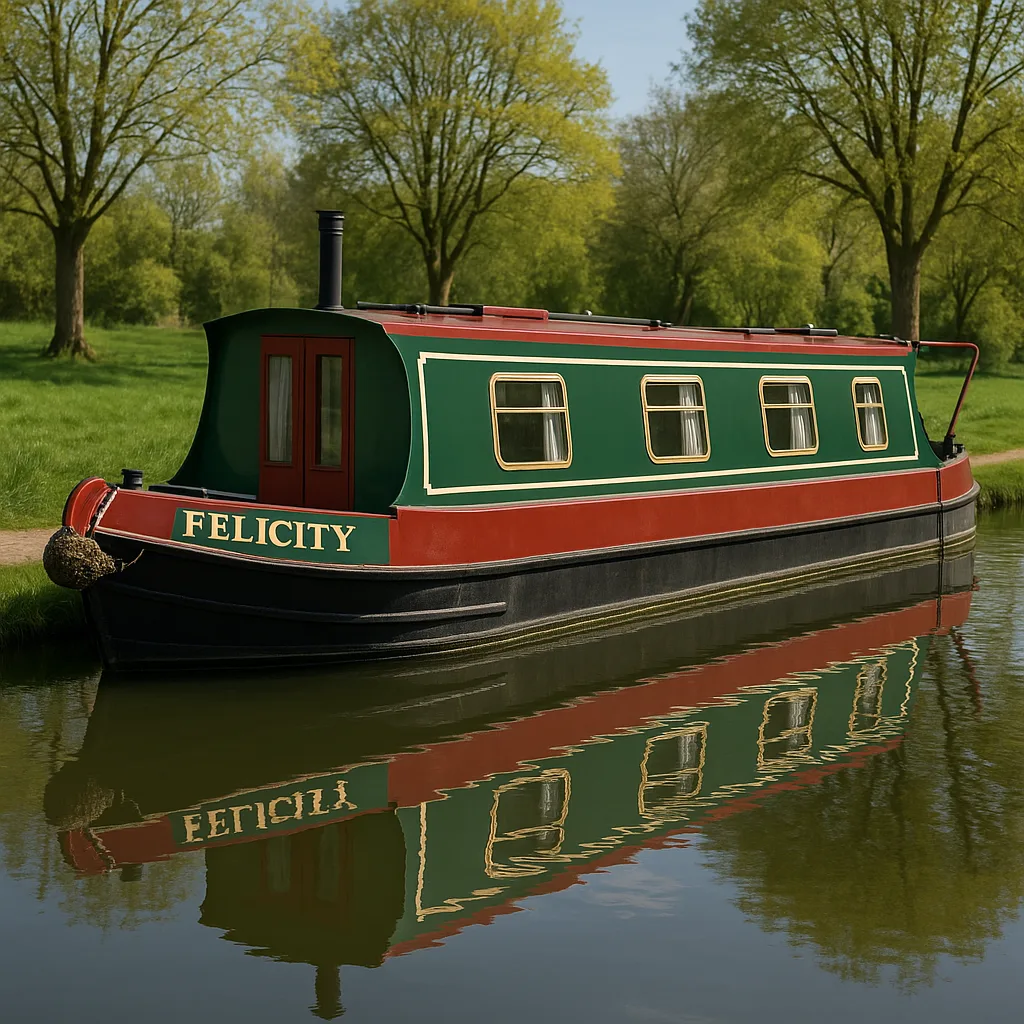 Red and Green Narrowboat Named "Felicity"