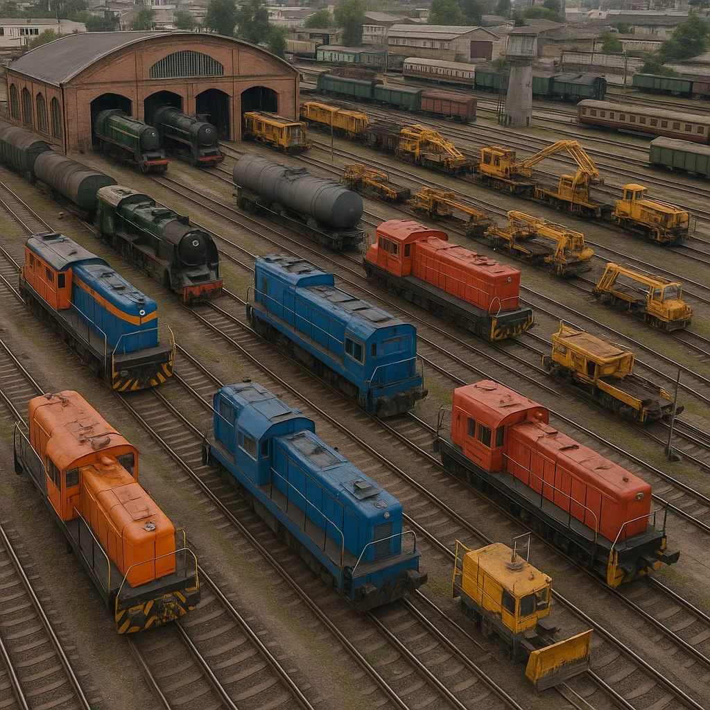 Vast Railway Yard Bustling with Various Types of Equipment